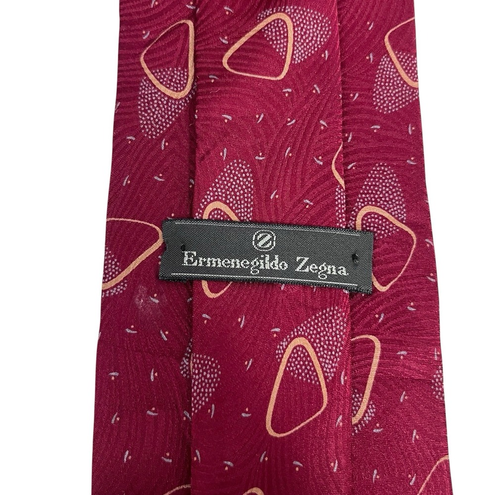Ermenegildo Zegna Men's Tie Geometric Burgundy Red Silk 3 5/8" (W) 54.5" (L) euc